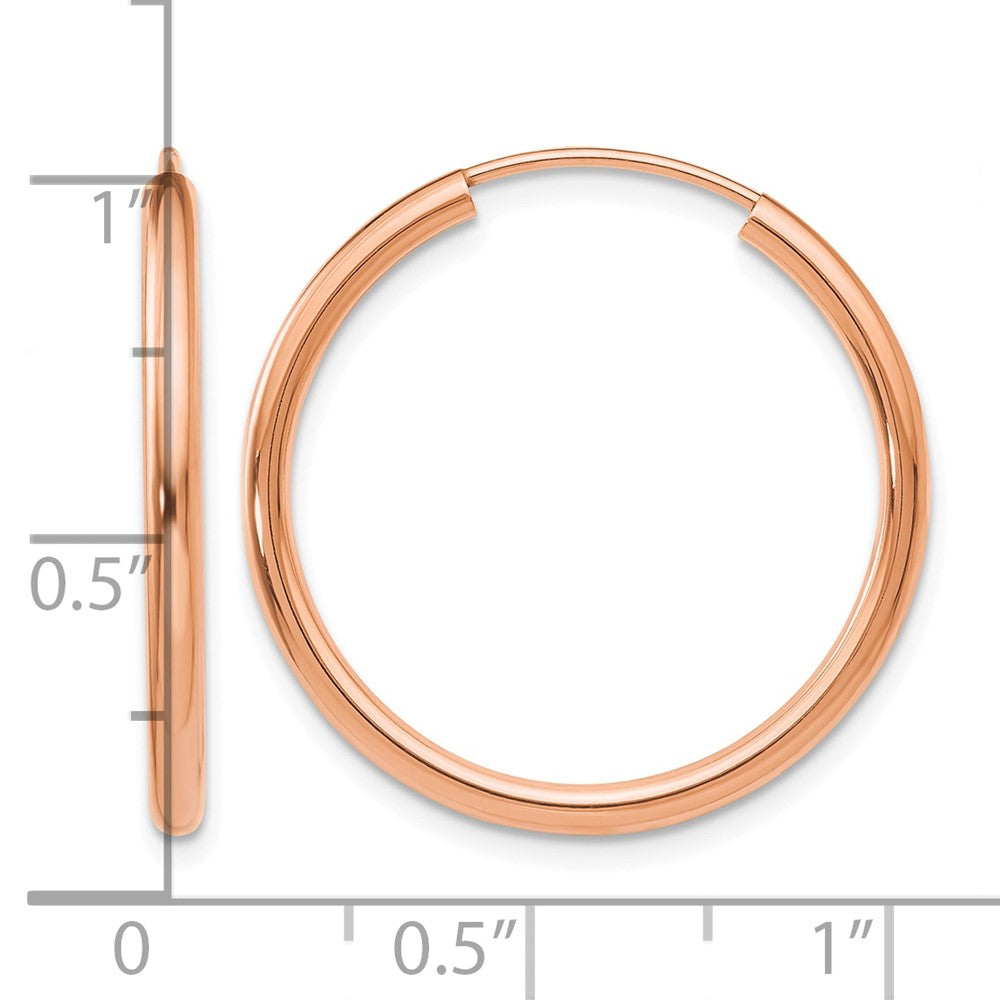 14k Rose Gold Polished Round Endless 2mm Hoop Earrings