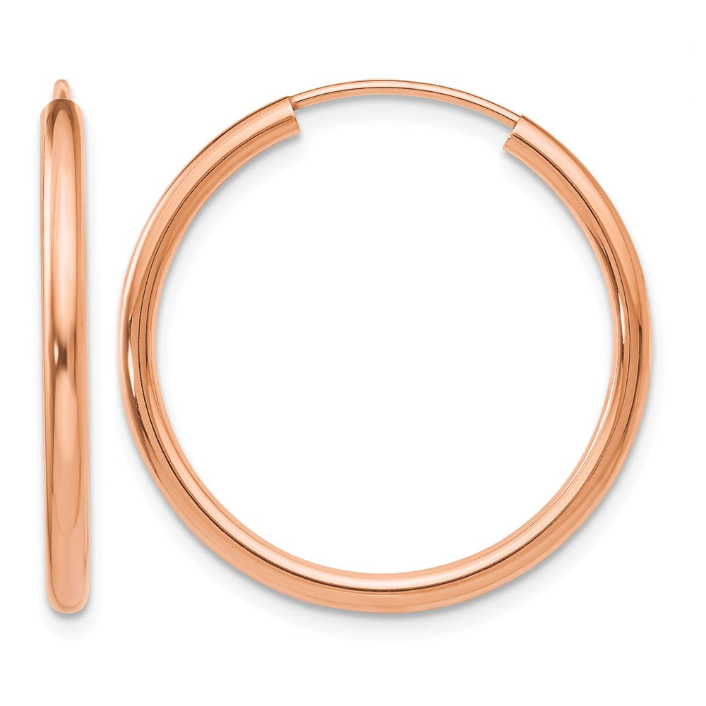 14k Rose Gold Polished Round Endless 2mm Hoop Earrings