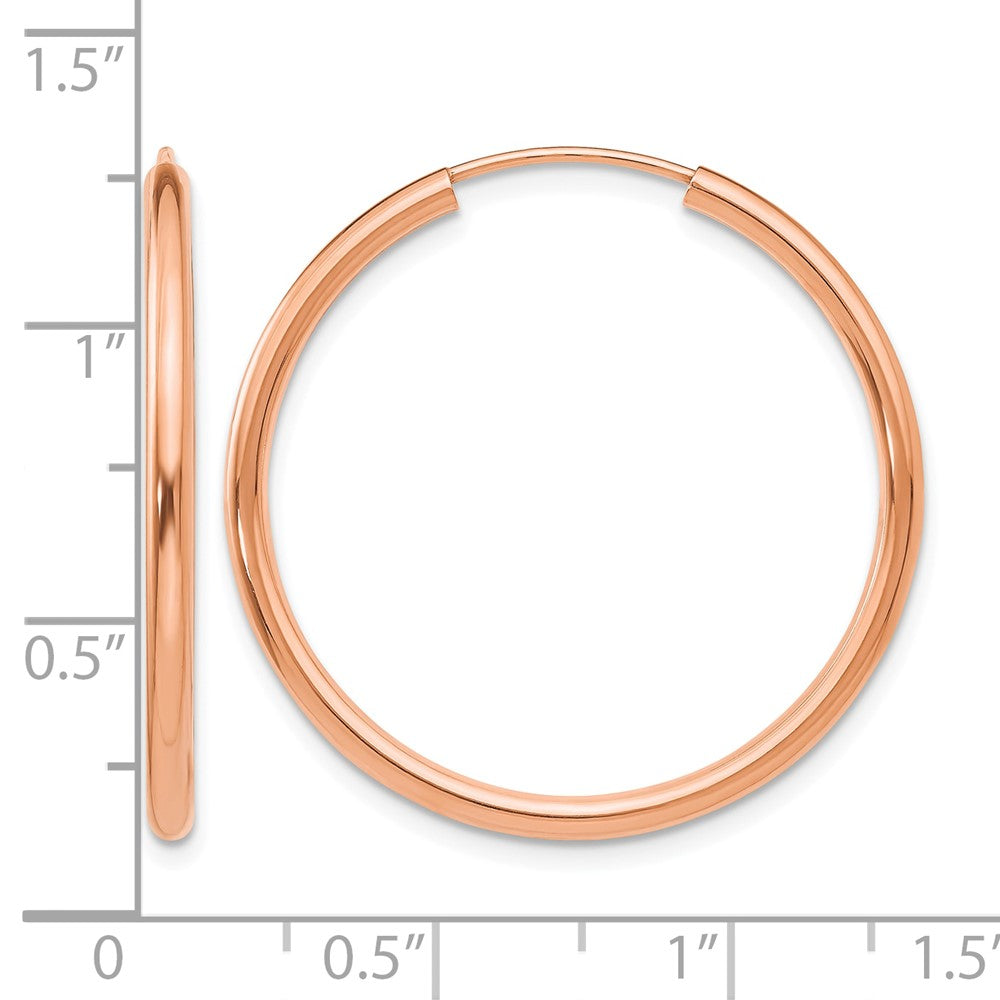 14k Rose Gold Polished Round Endless 2mm Hoop Earrings