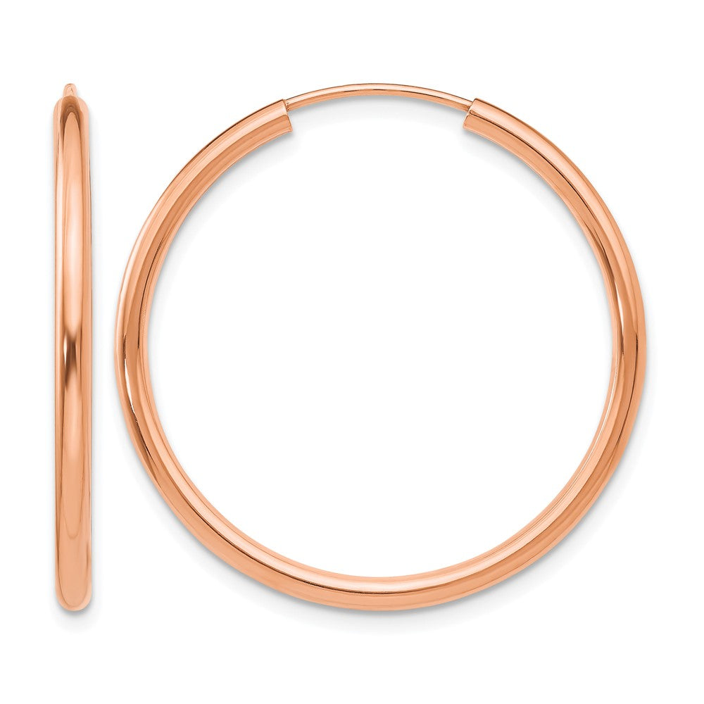 14k Rose Gold Polished Round Endless 2mm Hoop Earrings