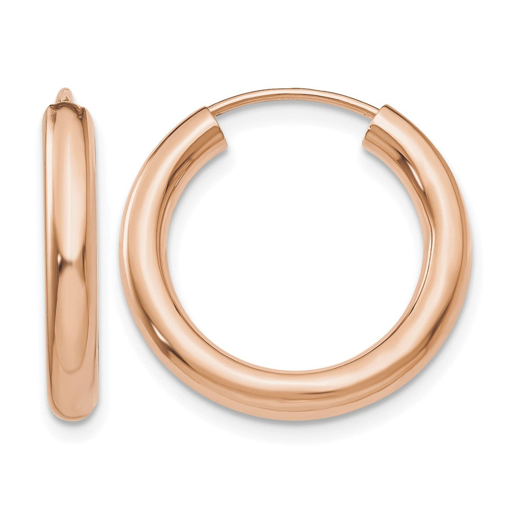 14k Rose Gold 3.00mm Polished Endless Tube Hoop Earrings
