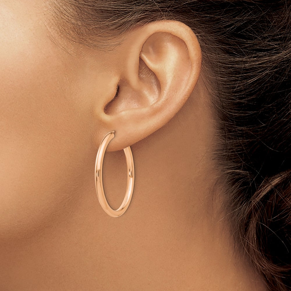 14k Rose Gold 3.00mm Polished Endless Tube Hoop Earrings