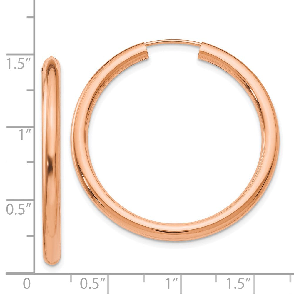 14k Rose Gold 3.00mm Polished Endless Tube Hoop Earrings
