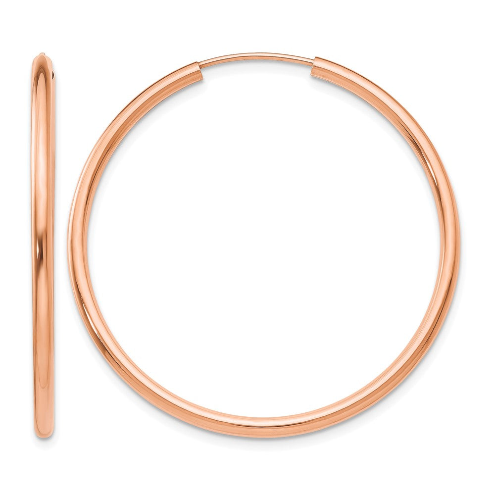 14k Rose Gold Polished Endless 2mm Hoop Earrings