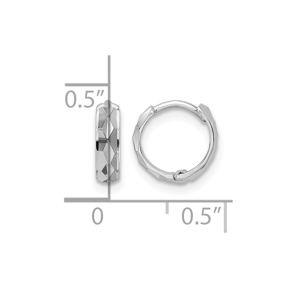14k White Gold D/C Hinged Hoop Earrings