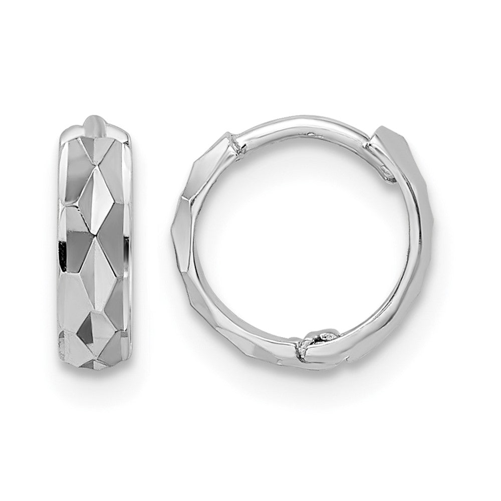 14k White Gold D/C Hinged Hoop Earrings