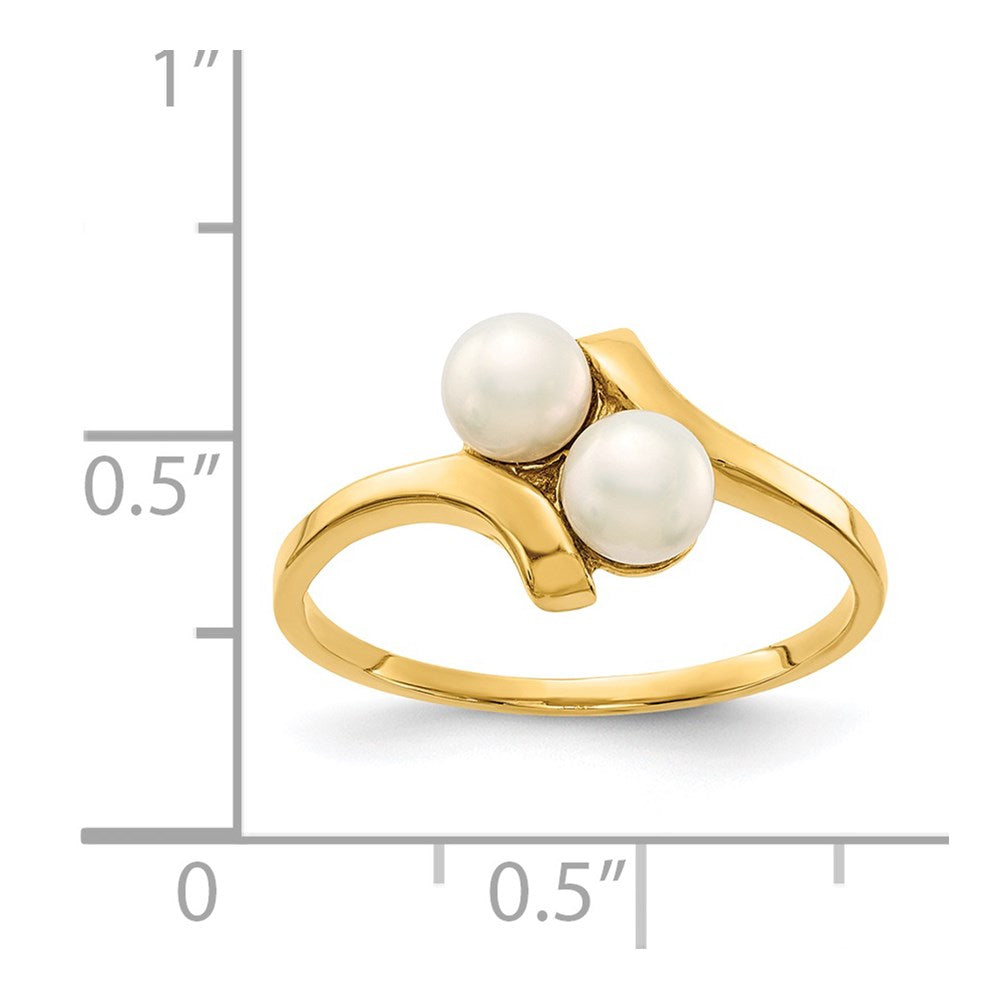 14K 4-5mm White Button Freshwater Cultured 2 Pearl Ring