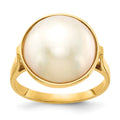 14k 13-14mm White Akoya Mabe Saltwater Cultured Pearl Ring