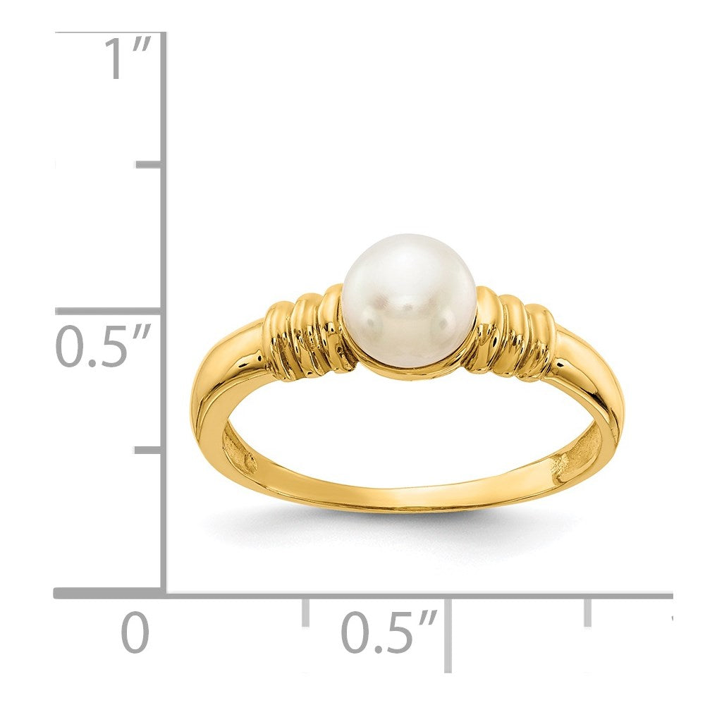 14K 5-6mm White Button Freshwater Cultured Pearl Ring