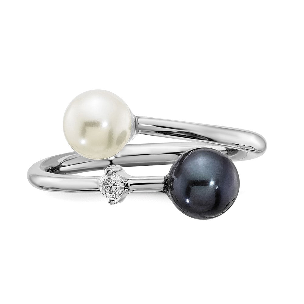 14K WG 5-6mm Round Black & White Saltwater Akoya Pearl Dia. Adj. Ring