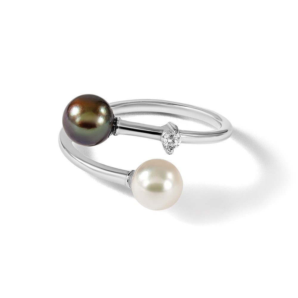 14K WG 5-6mm Round Black & White Saltwater Akoya Pearl Dia. Adj. Ring