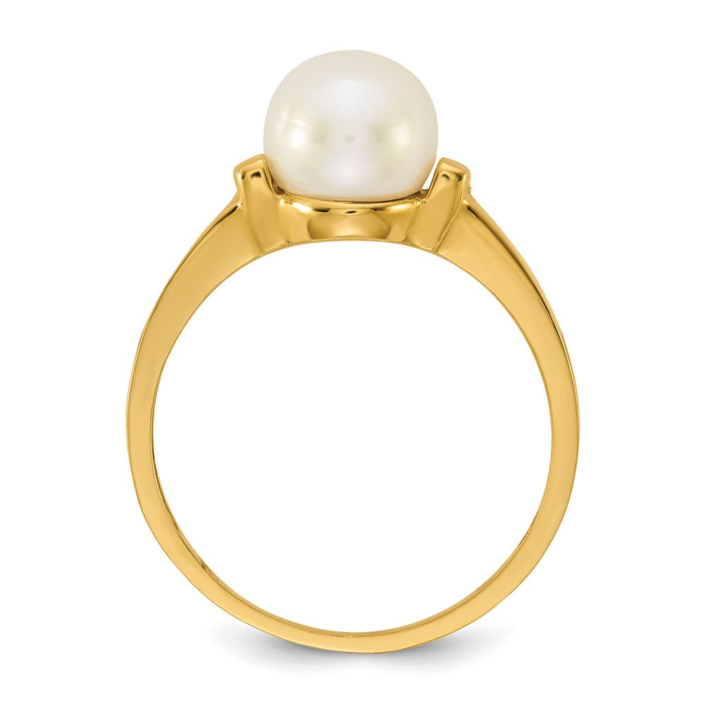 14k Polished 7-8mm Button White Freshwater Cultured Pearl Ring