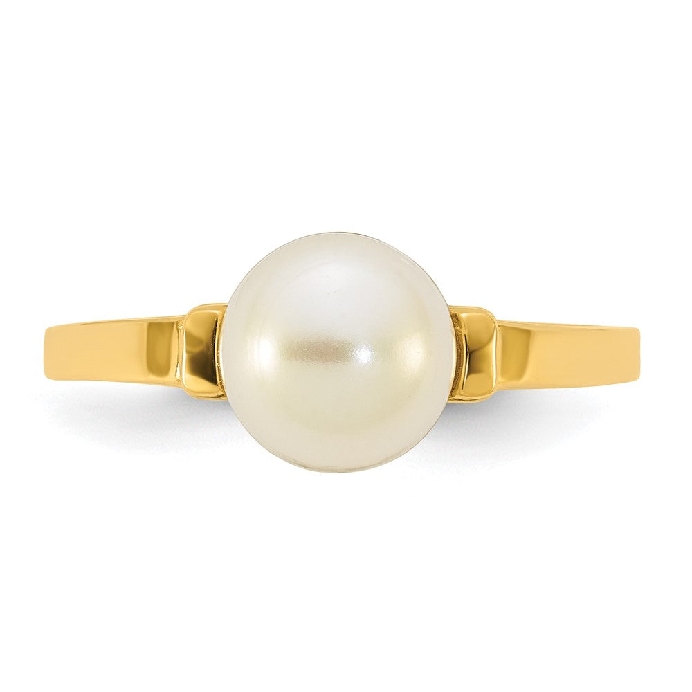 14k Polished 7-8mm Button White Freshwater Cultured Pearl Ring