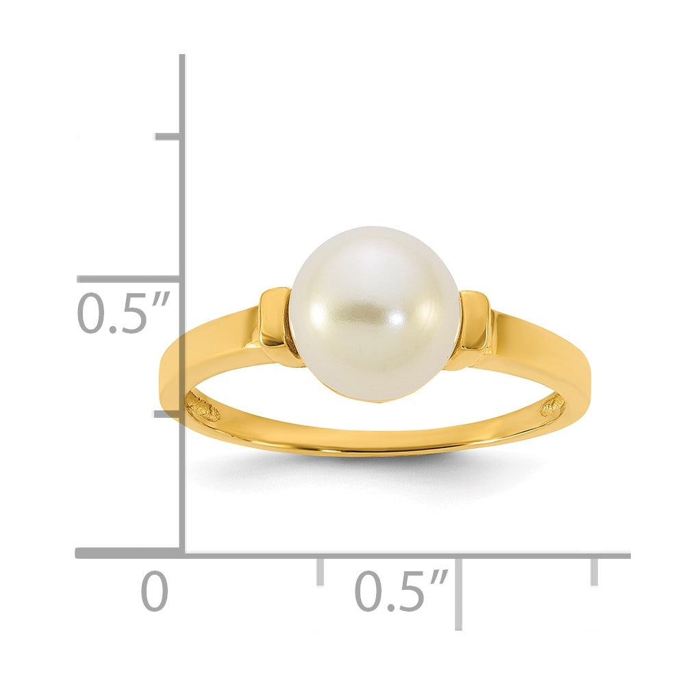 14k Polished 7-8mm Button White Freshwater Cultured Pearl Ring