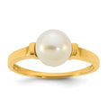 14k Polished 7-8mm Button White Freshwater Cultured Pearl Ring