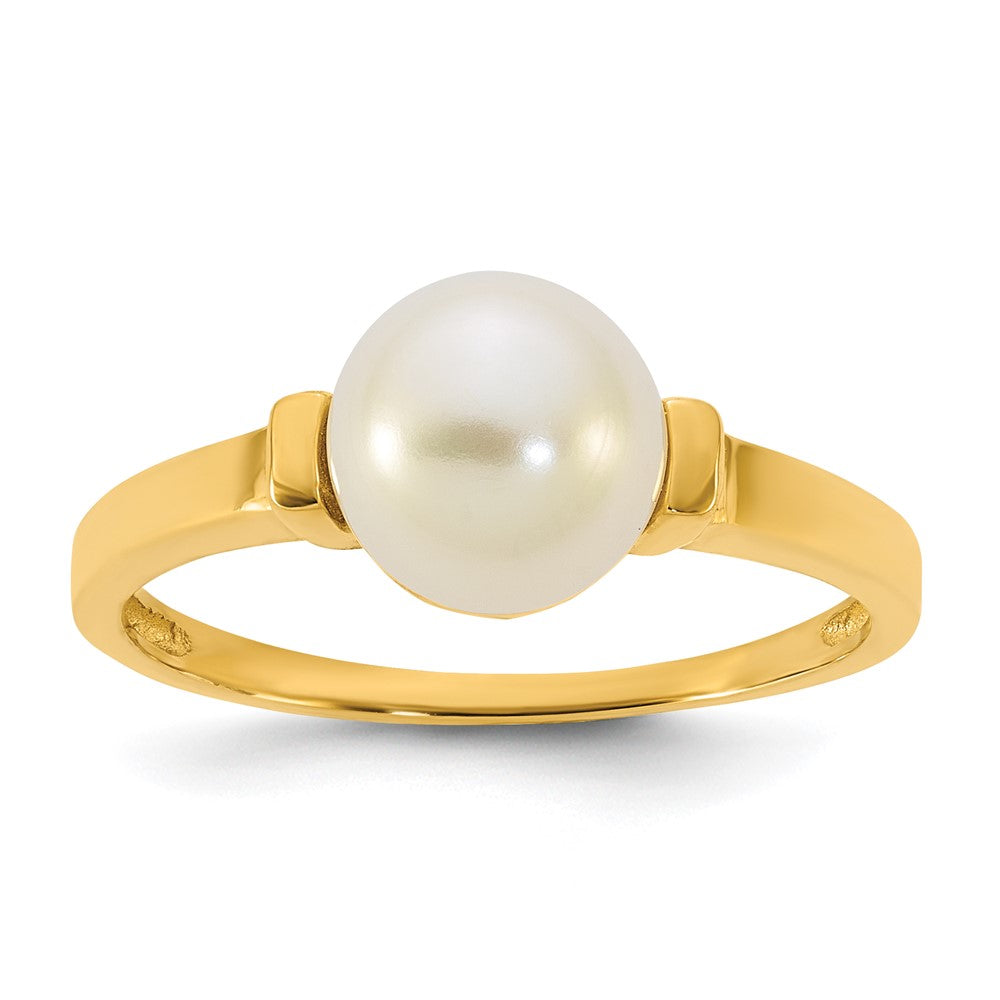 14k Polished 7-8mm Button White Freshwater Cultured Pearl Ring
