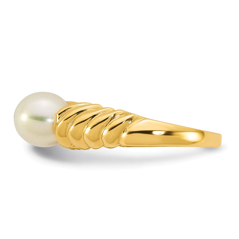 14k Polished 6-7mm Round White Freshwater Cultured Pearl Ring