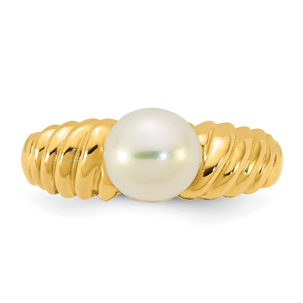 14k Polished 6-7mm Round White Freshwater Cultured Pearl Ring