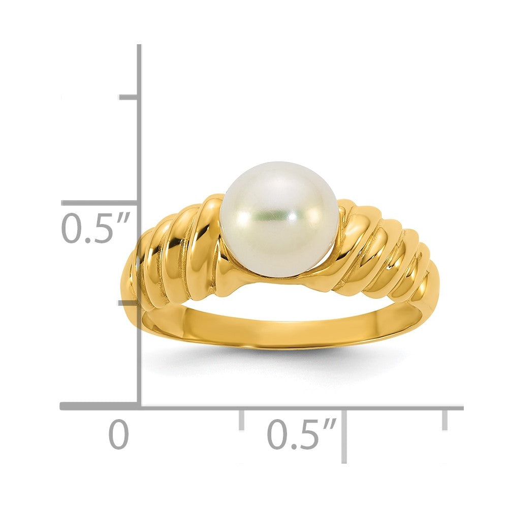 14k Polished 6-7mm Round White Freshwater Cultured Pearl Ring