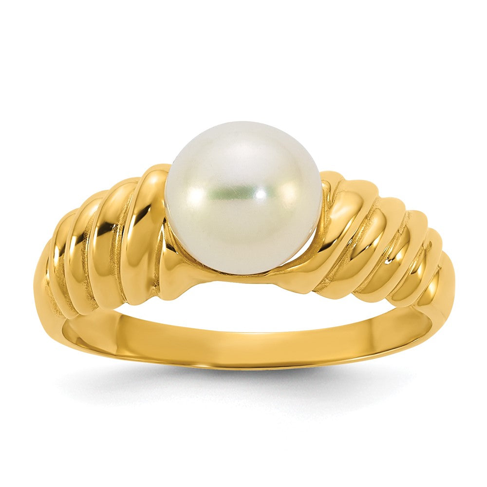 14k Polished 6-7mm Round White Freshwater Cultured Pearl Ring