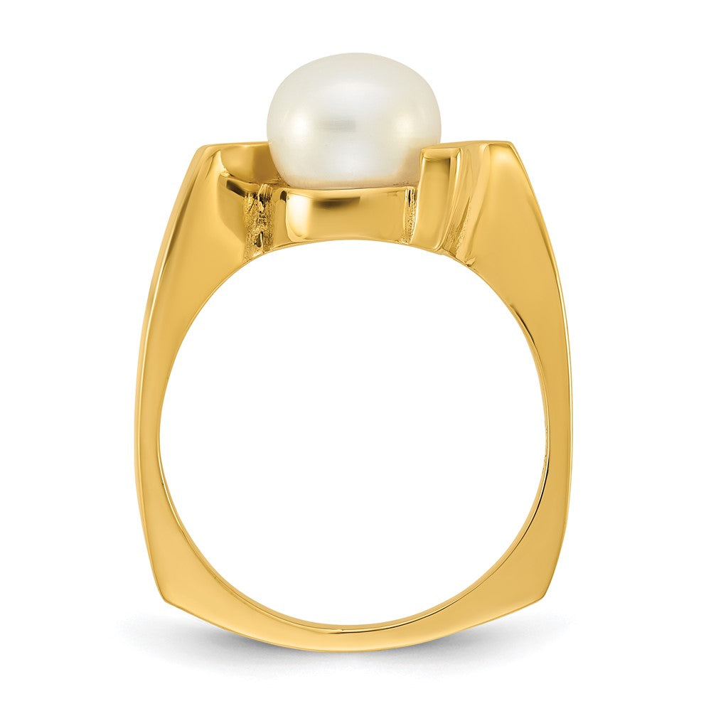 14k Polished 7-8mm Button White FWC Pearl Square Ring