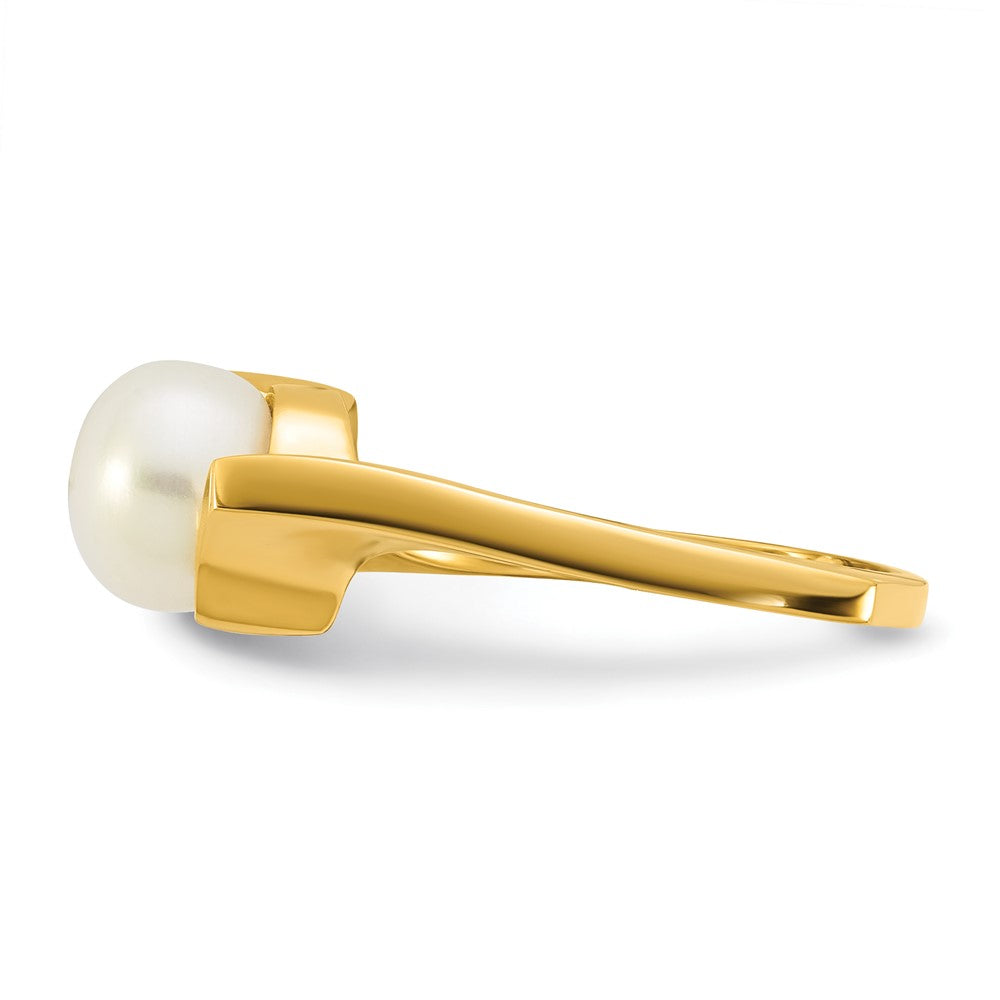 14k Polished 7-8mm Button White FWC Pearl Square Ring