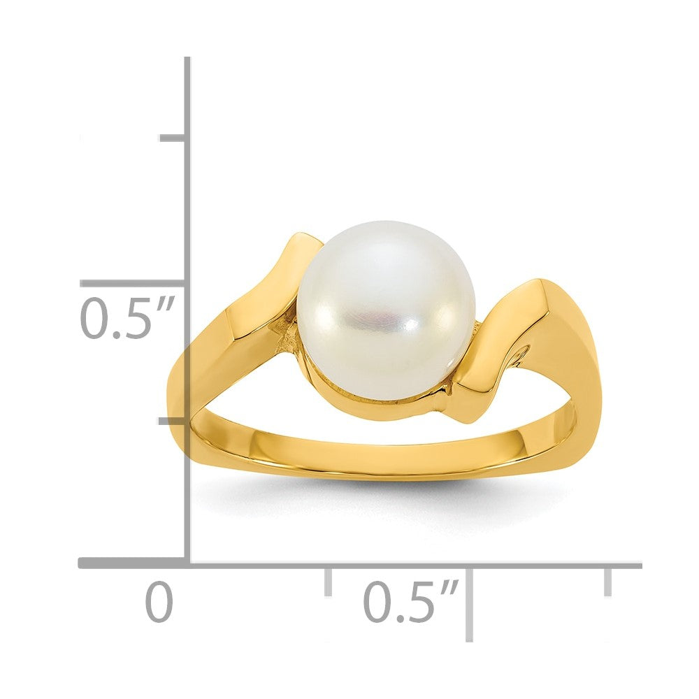 14k Polished 7-8mm Button White FWC Pearl Square Ring