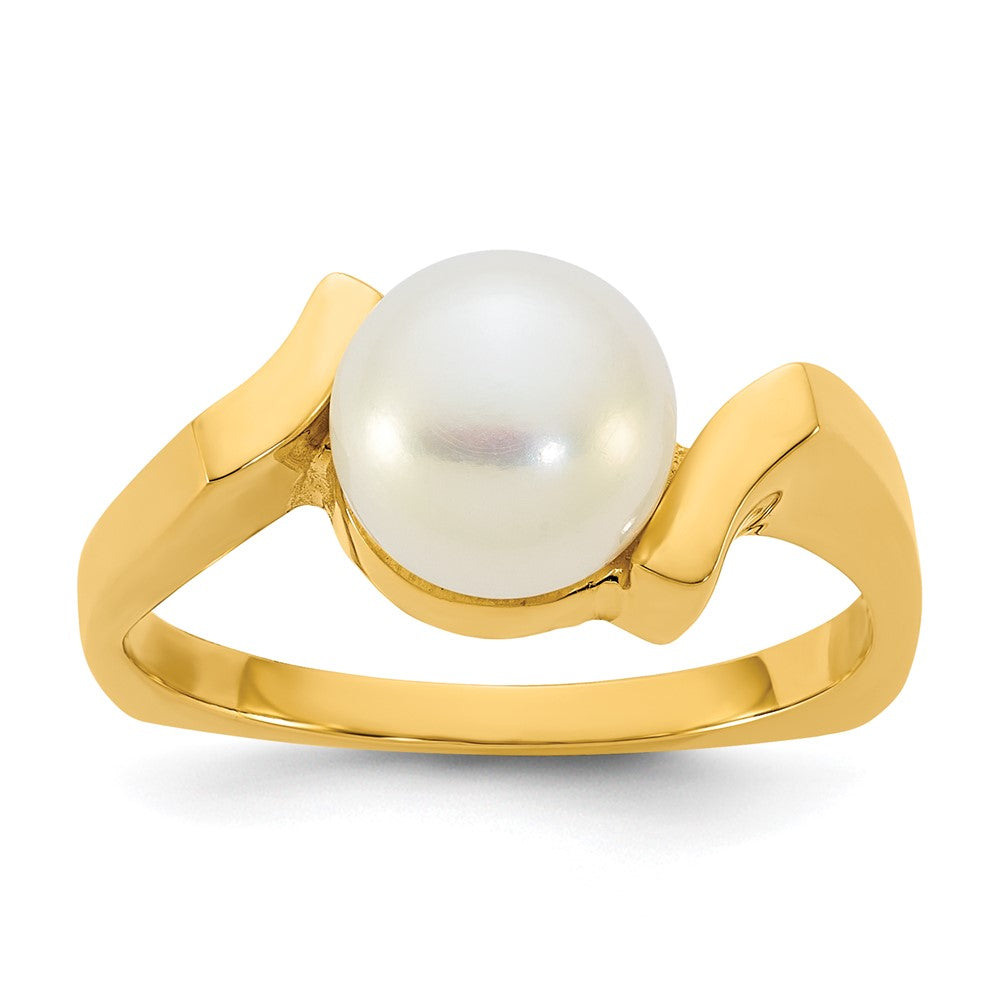 14k Polished 7-8mm Button White FWC Pearl Square Ring