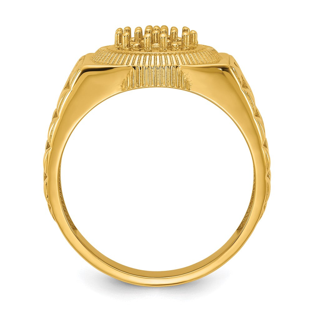 14k Ridged-Sides Circular Top Mens Diamond Ring Mounting