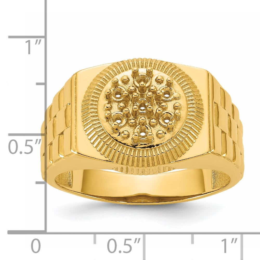14k Ridged-Sides Circular Top Mens Diamond Ring Mounting
