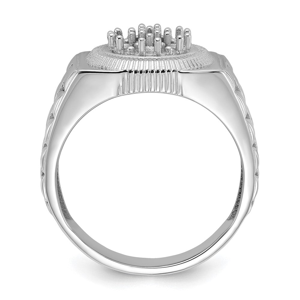 14k White Gold Ridged-Side Circular Top Mens Diamond Ring Mounting