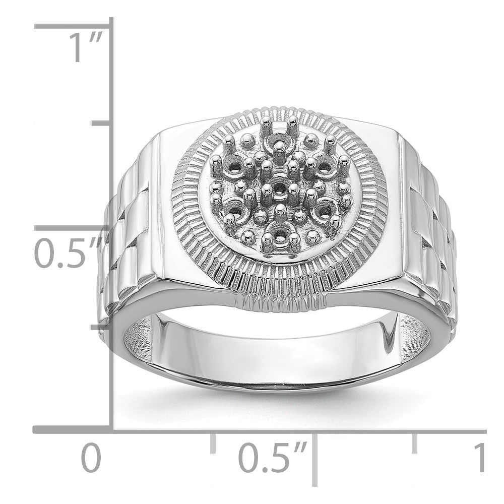 14k White Gold Ridged-Side Circular Top Mens Diamond Ring Mounting