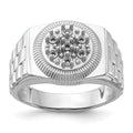 14k White Gold Ridged-Side Circular Top Mens Diamond Ring Mounting