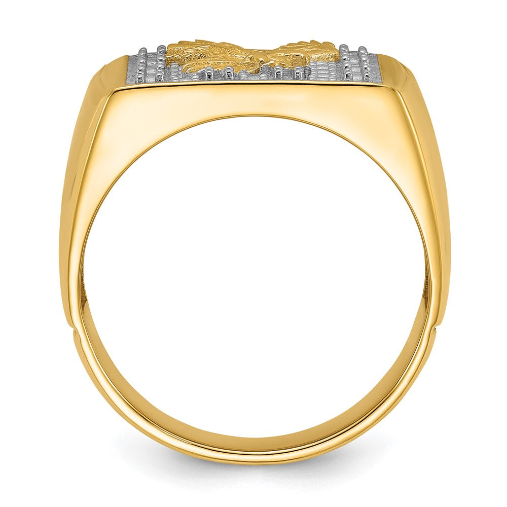 14k Squared Top with Eagle in Center Mens Diamond Ring Mounting