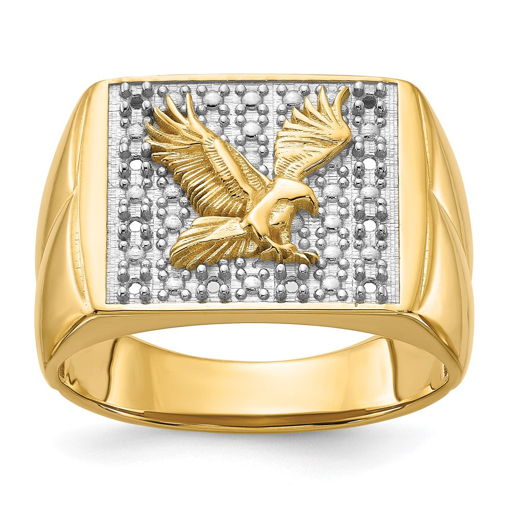 14k Squared Top with Eagle in Center Mens Diamond Ring Mounting