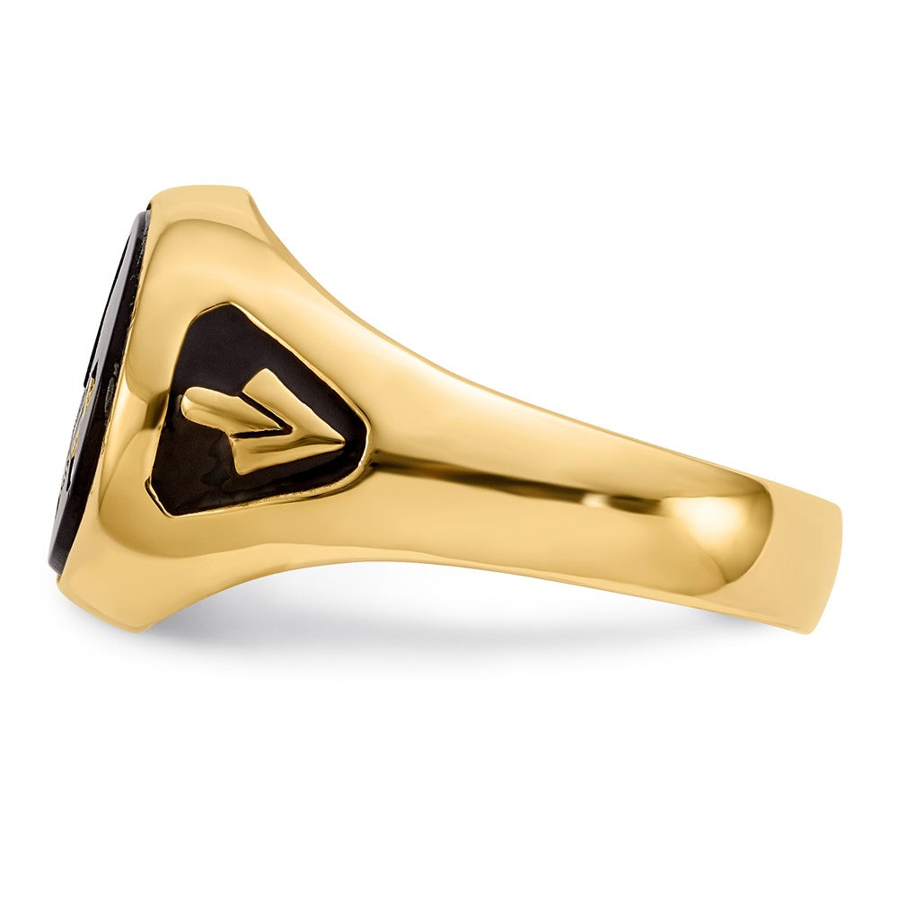 14k Men's Polished & Textured w/ Black Enamel & Onyx Masonic Ring