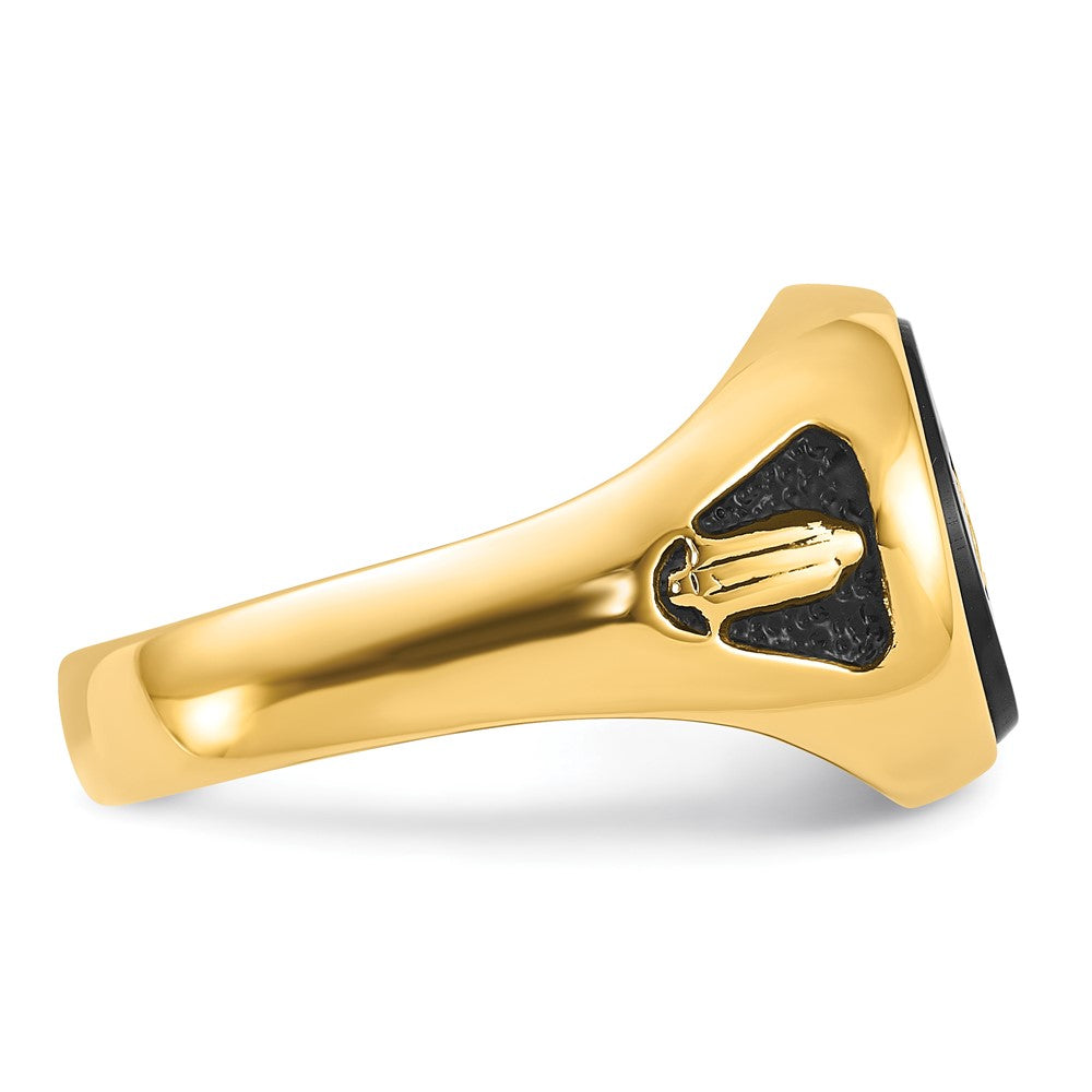 14k Men's Polished & Textured w/ Black Enamel & Onyx Masonic Ring
