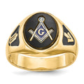 14k Men's Polished & Textured w/ Black Enamel & Onyx Masonic Ring