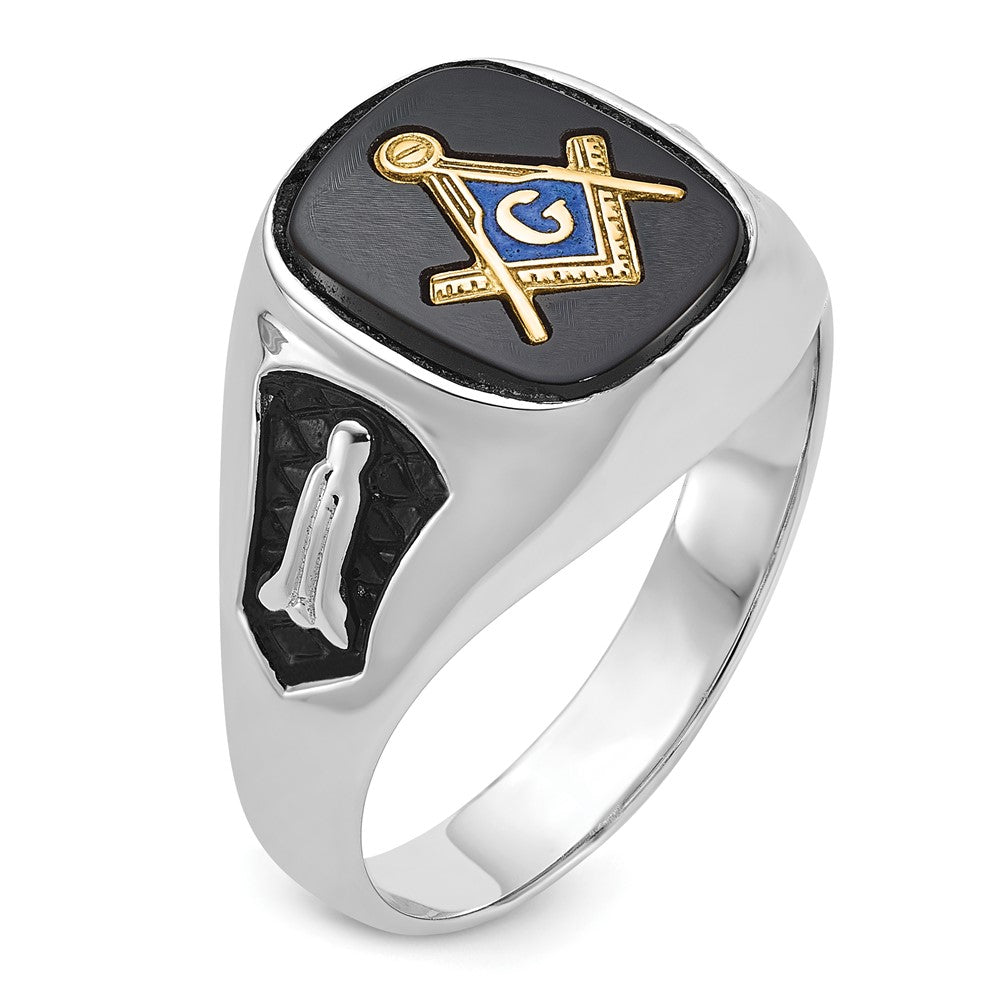 14k White Gold Men's Polished and Textured Masonic Ring Mounting