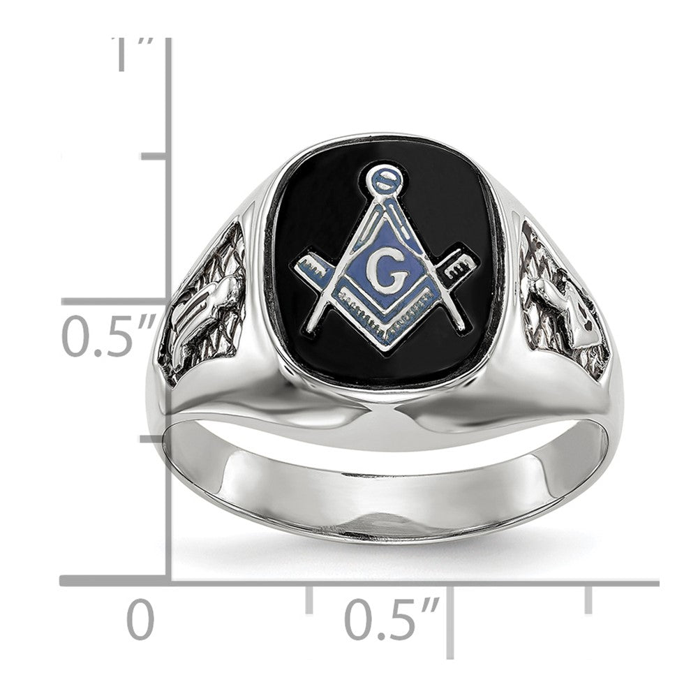 14kw Men's Polished & Textured w/ Black Enamel & Onyx Masonic Ring