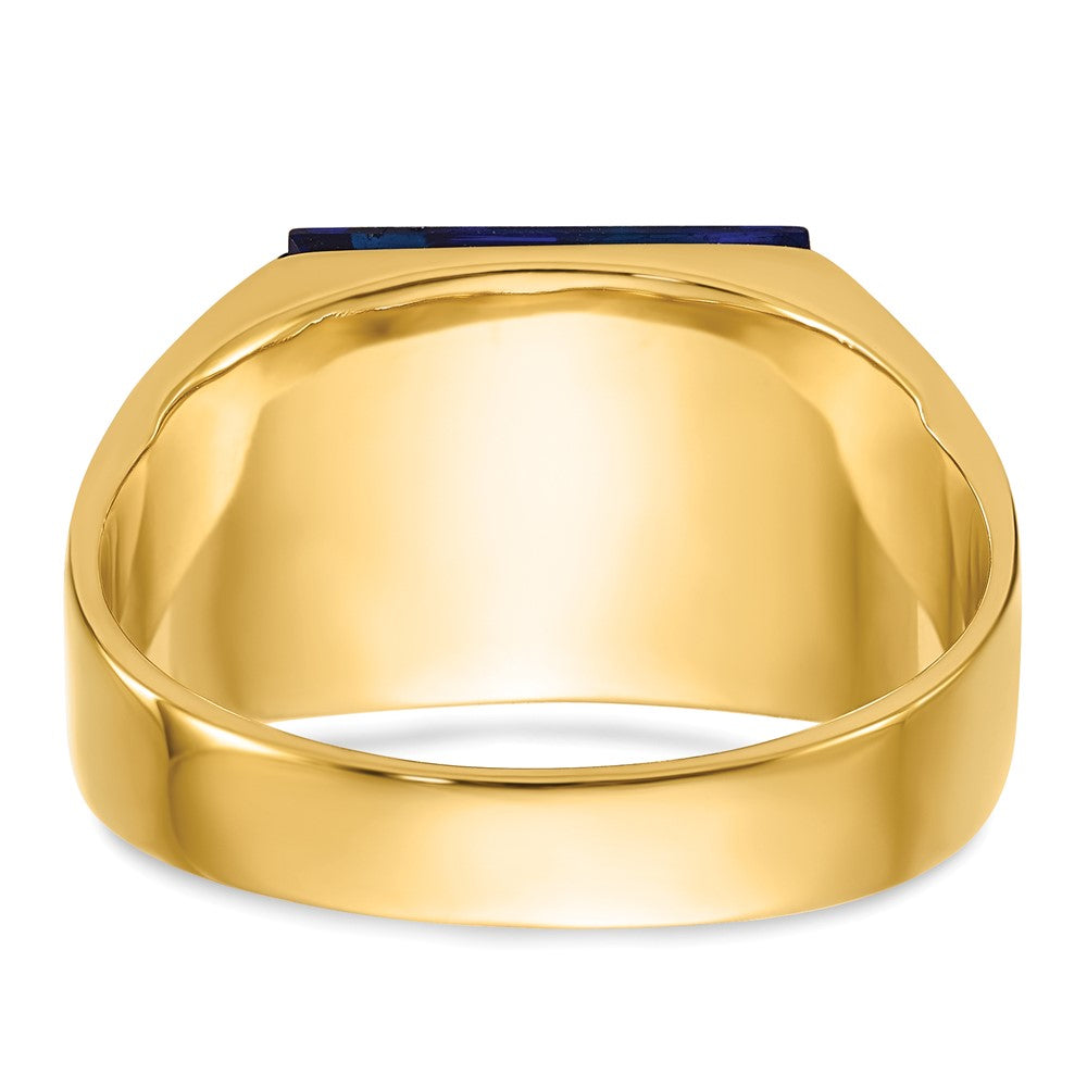 14k Men's Textured w/ Black Enamel Imit. Blue Spinel Dia Masonic Ring