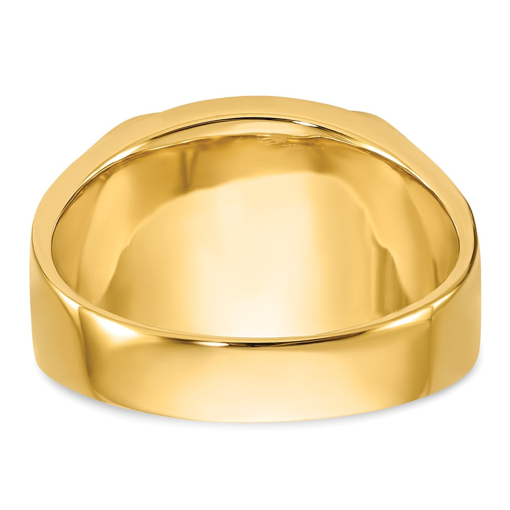 14k Men's Textured w/ Black Enamel & Imit. Blue Spinel Masonic Ring