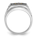 14k White Gold Men's Polished & Textured w/ Black Enamel Onyx Masonic Ring