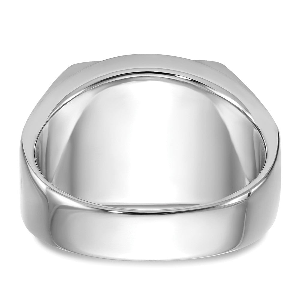 14k White Gold Men's Polished & Textured w/ Black Enamel Onyx Masonic Ring