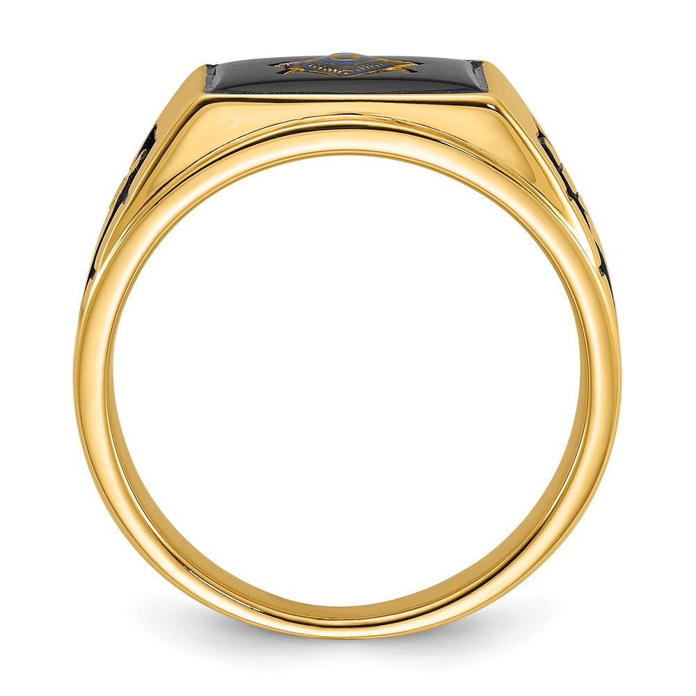 14k Men's Textured w/ Black Enamel & Onyx Masonic Ring