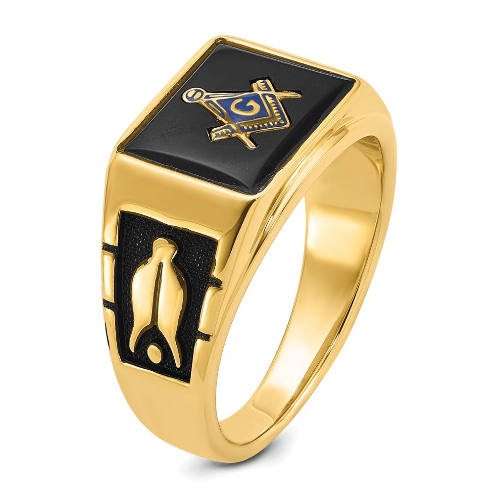 14k Men's Textured w/ Black Enamel & Onyx Masonic Ring