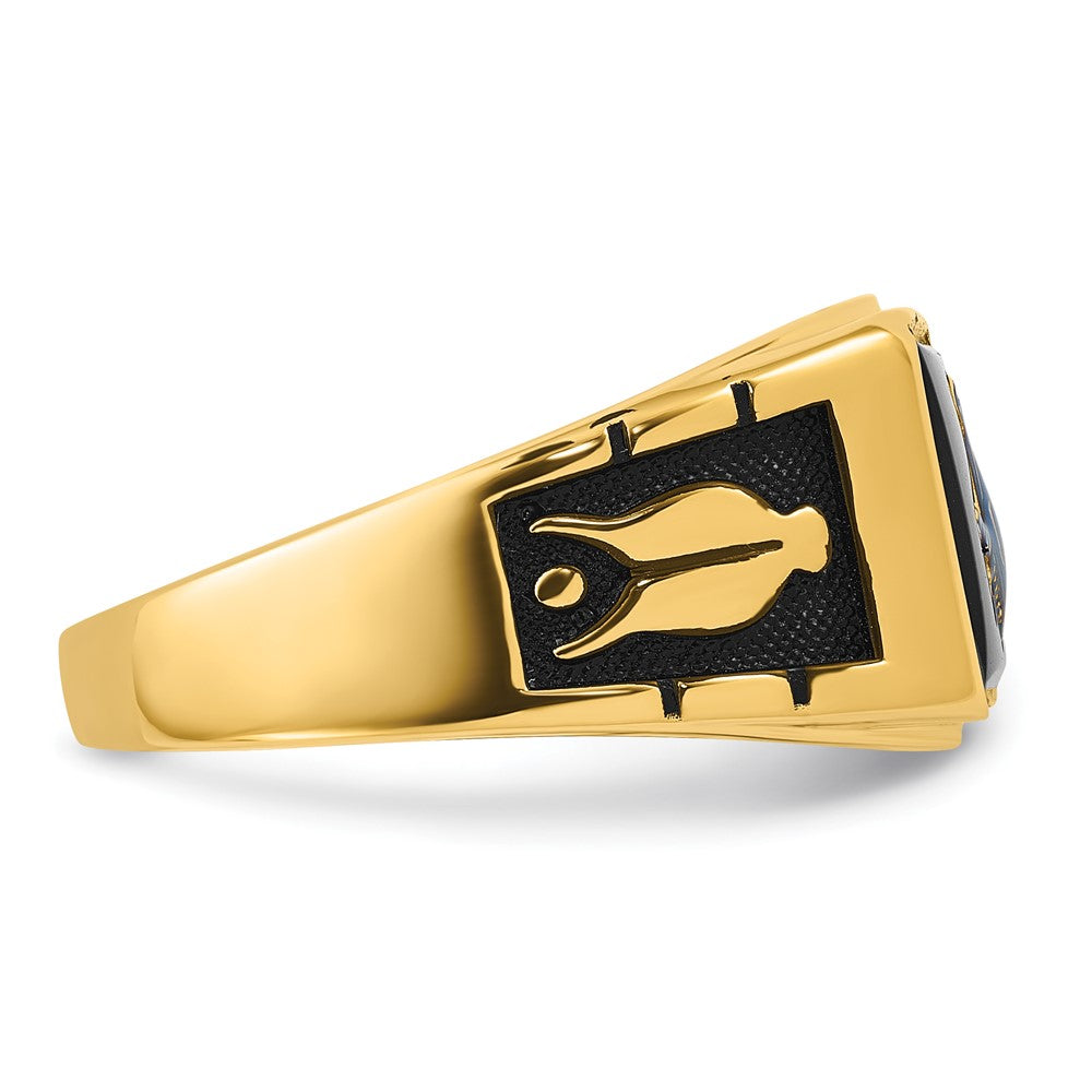 14k Men's Textured w/ Black Enamel & Onyx Masonic Ring