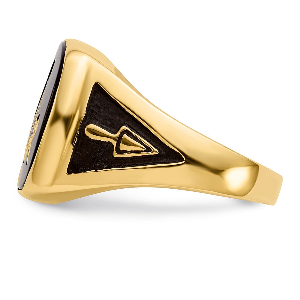 14k Men's Polished & Textured w/ Black Enamel & Onyx Masonic Ring