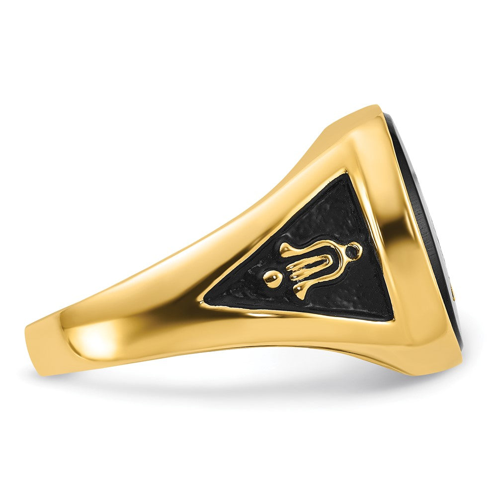 14k Men's Polished & Textured w/ Black Enamel & Onyx Masonic Ring