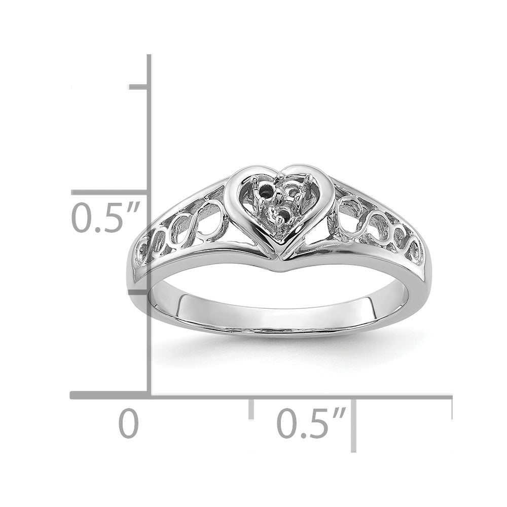 14k White Gold Polished .05ct. Diamond Heart Ring Mounting